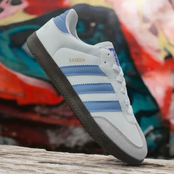 Men’s White & Blue Samba Sneakers Classic Street Style